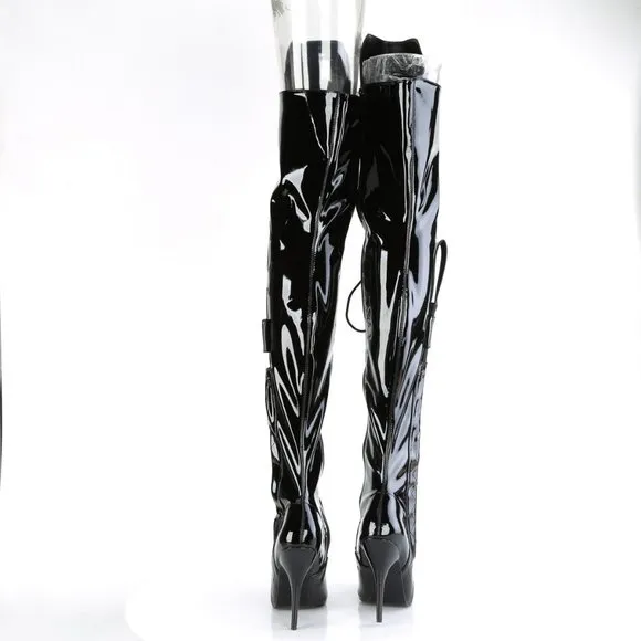Dominatrix Heel Patent Leather Whip Thigh High Boots