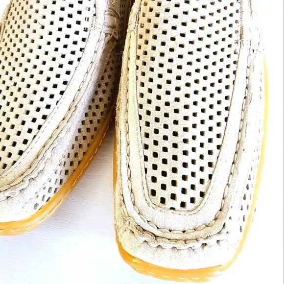 Donal J. Pliner Sport Perforated Metallic Silver Beige Women's Loafers Size 9.5
