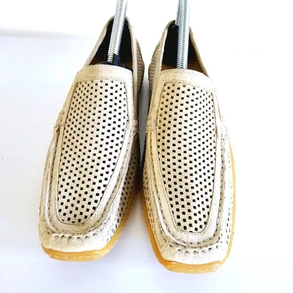 Donal J. Pliner Sport Perforated Metallic Silver Beige Women's Loafers Size 9.5