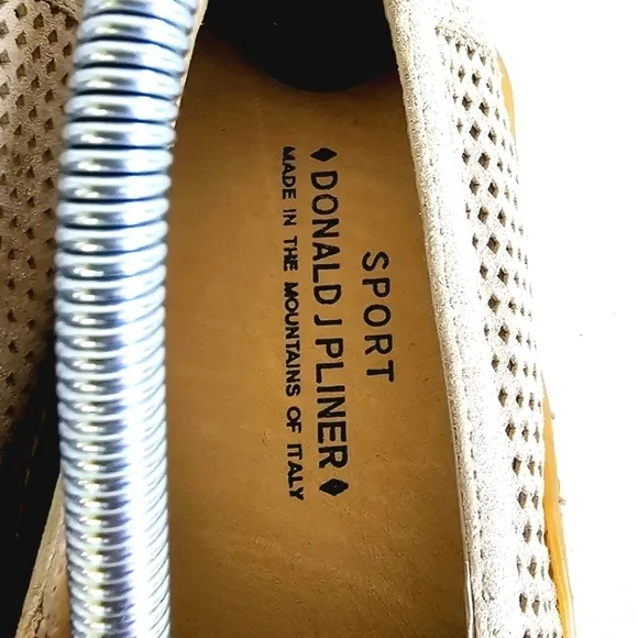 Donal J. Pliner Sport Perforated Metallic Silver Beige Women's Loafers Size 9.5