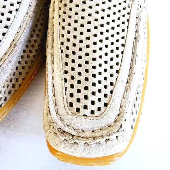 Donal J. Pliner Sport Perforated Metallic Silver Beige Women's Loafers Size 9.5