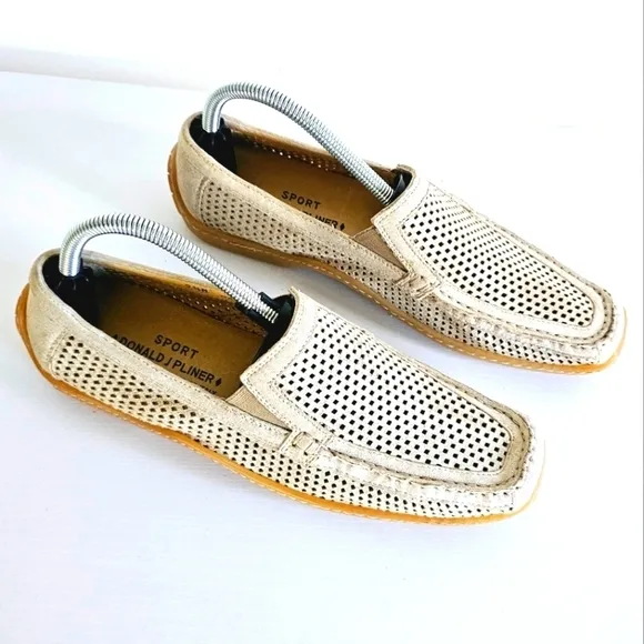 Donal J. Pliner Sport Perforated Metallic Silver Beige Women's Loafers Size 9.5