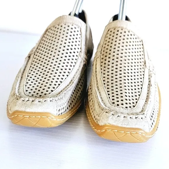 Donal J. Pliner Sport Perforated Metallic Silver Beige Women's Loafers Size 9.5