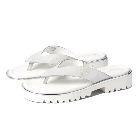 Donald J. Pilner Womens Sandal Flip-Flop Upper Leather Size 8 White Silver