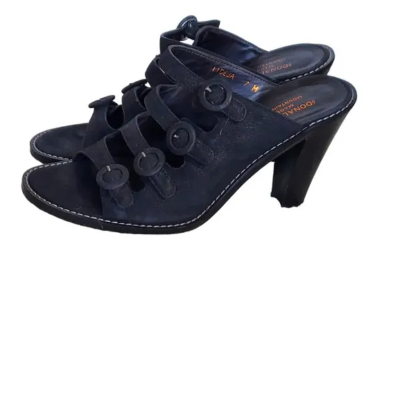 Donald J Pliner Black Suede Strappy Buckled Heeled Sandals‎ Mules
