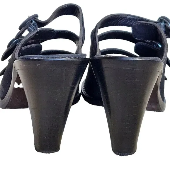 Donald J Pliner Black Suede Strappy Buckled Heeled Sandals‎ Mules