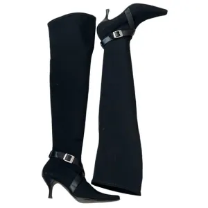 Donald J. Pliner Boots Black Over The Knee Pointy toe  stretch fabric  7 1/2