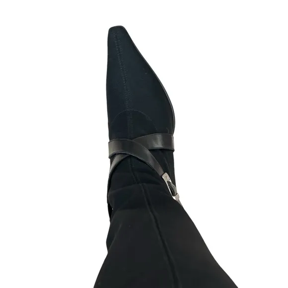Donald J. Pliner Boots Black Over The Knee Pointy toe  stretch fabric  7 1/2
