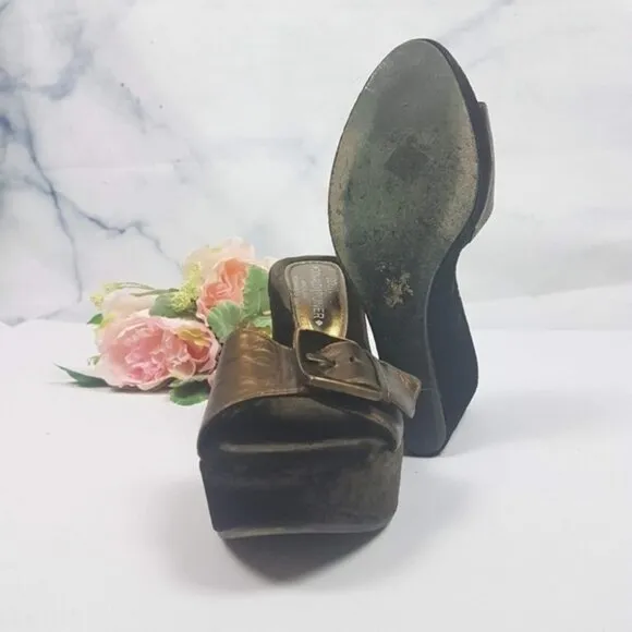 Donald J Pliner Couture Velvet Wedge Sandals Bonze