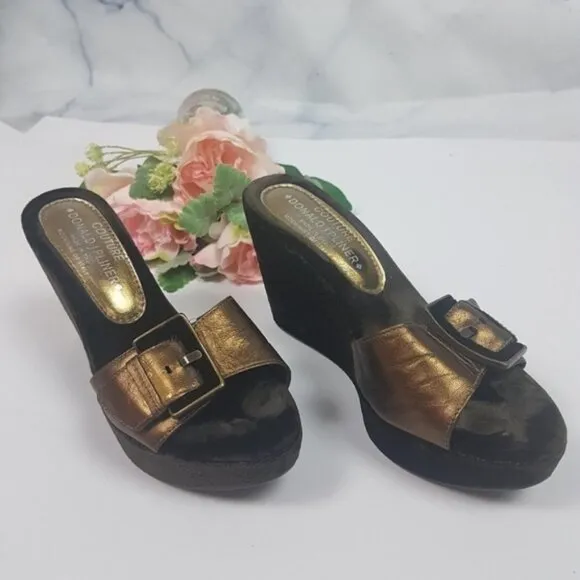 Donald J Pliner Couture Velvet Wedge Sandals Bonze