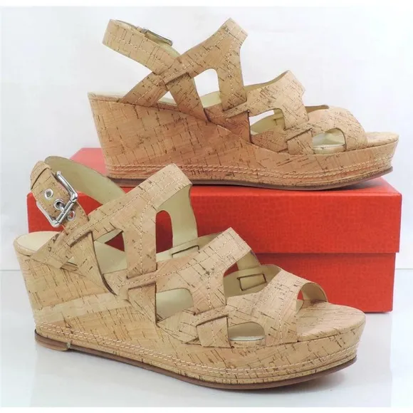 Donald J Pliner Fran Strappy Platform Wedge Sandals Heels Natural Cork Size 10
