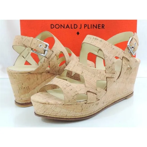 Donald J Pliner Fran Strappy Platform Wedge Sandals Heels Natural Cork Size 10