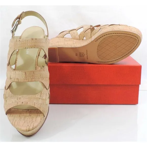 Donald J Pliner Fran Strappy Platform Wedge Sandals Heels Natural Cork Size 10