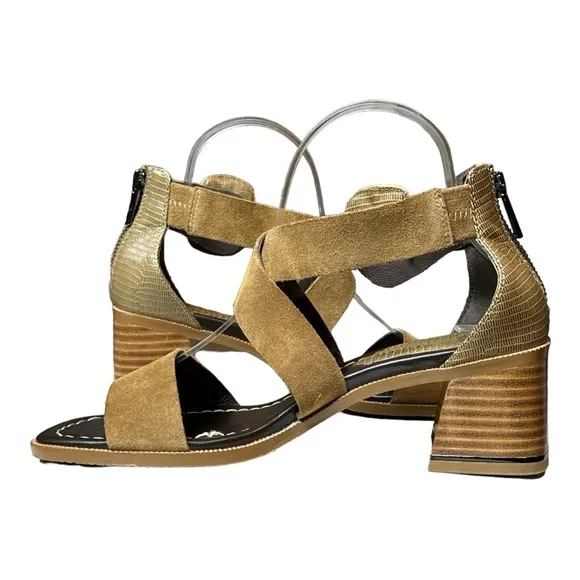 DONALD J. PLINER HELEN CALF SUEDE LIZARD PRINT STRAPPY BLOCK HEEL SANDALS