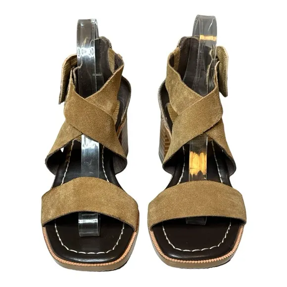 DONALD J. PLINER HELEN CALF SUEDE LIZARD PRINT STRAPPY BLOCK HEEL SANDALS