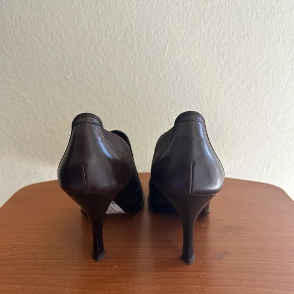 Donald J. Pliner Medea Heel Ankle Boots Brown Black Size 7.5 Leather Fabric Side