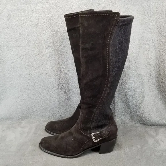 Donald J Pliner Shoes Womens Size 7.5 Brown Suede Stretch Panel Knee High Boots