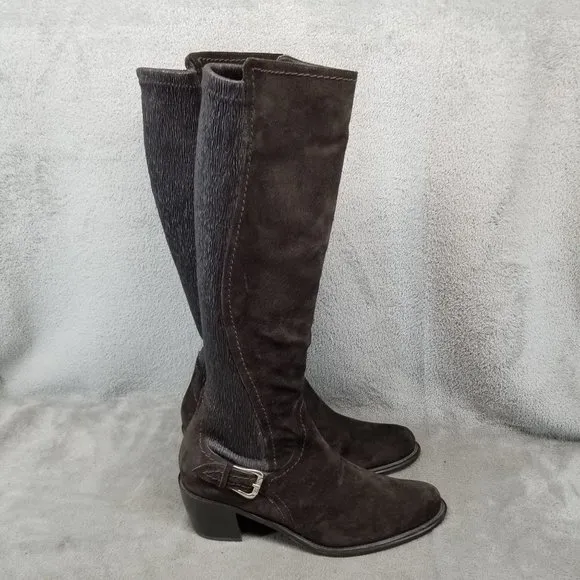Donald J Pliner Shoes Womens Size 7.5 Brown Suede Stretch Panel Knee High Boots