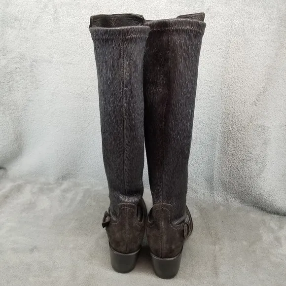 Donald J Pliner Shoes Womens Size 7.5 Brown Suede Stretch Panel Knee High Boots