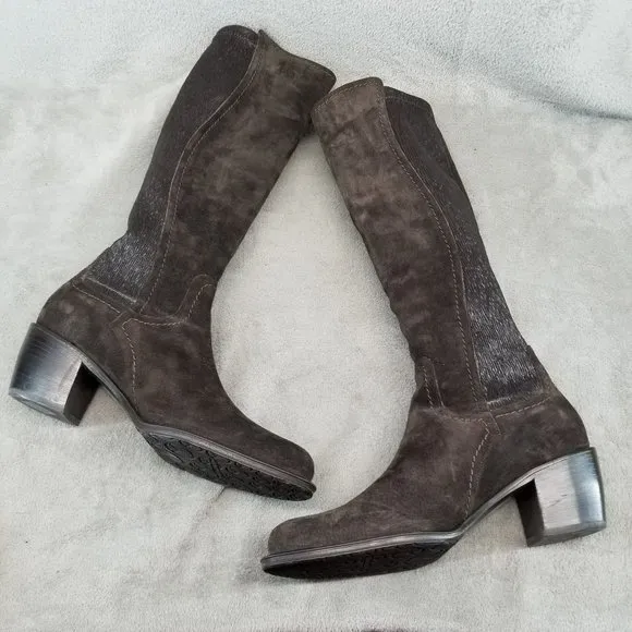 Donald J Pliner Shoes Womens Size 7.5 Brown Suede Stretch Panel Knee High Boots