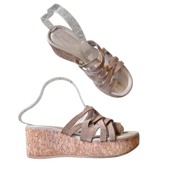 Donald J. Pliner Tan Suede Wedge Platform Toe Ring Sandals Interweaving Straps 8