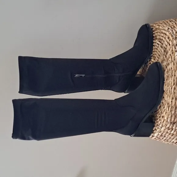 Donald J Pliner Womens Zela Black Crepe Stretch Knee High Boots Zip 2.5&quot; Heels 8