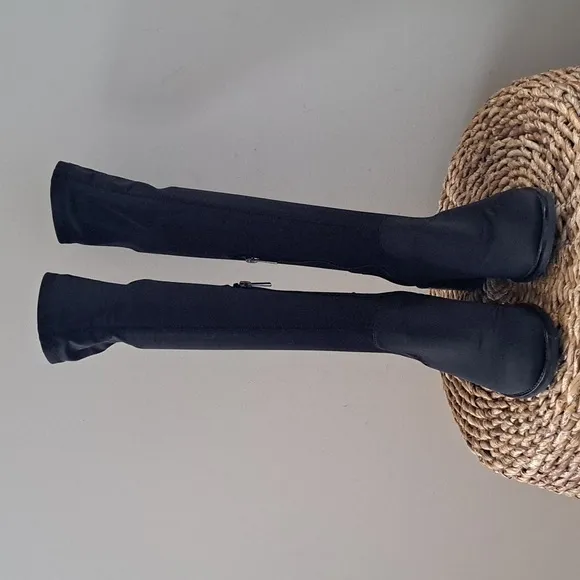 Donald J Pliner Womens Zela Black Crepe Stretch Knee High Boots Zip 2.5&quot; Heels 8