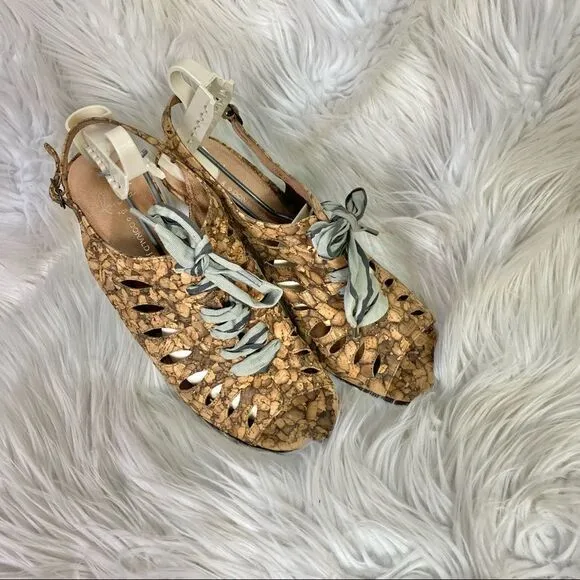 Donald J Pliner Lisa Ilyna Rock Cork Lace-Up Slingback Heels 10