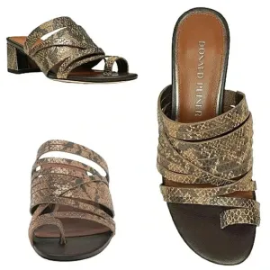 Donald Pliner 11 Reptile Brown Leather  Slip On Sandals New