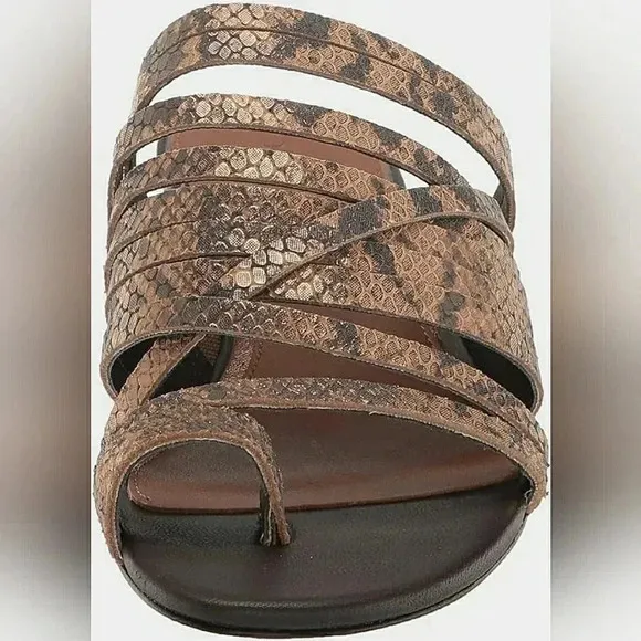 Donald Pliner 11 Reptile Brown Leather  Slip On Sandals New