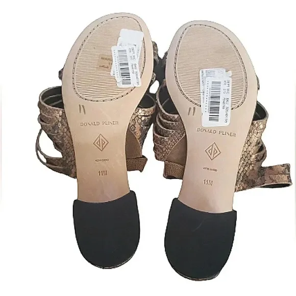 Donald Pliner 11 Reptile Brown Leather  Slip On Sandals New