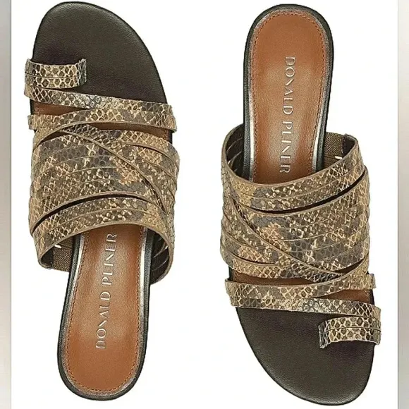 Donald Pliner 11 Reptile Brown Leather  Slip On Sandals New
