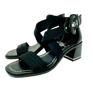 DONALD PLINER Black Helen Block Heel Sandals Shoes Sz 7 Buckle Ankle Strap Zip