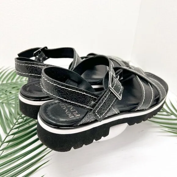 Donald Pliner Black Pyper Pebbled Metallic Leather Strappy Sandals Size 9.5 NWB
