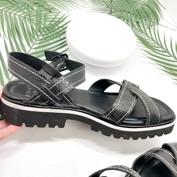 Donald Pliner Black Pyper Pebbled Metallic Leather Strappy Sandals Size 9.5 NWB