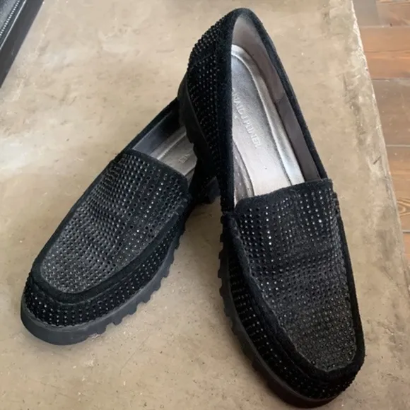 𝅺Donald Pliner black suede embellished slip on loafer