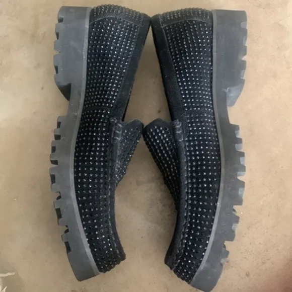 𝅺Donald Pliner black suede embellished slip on loafer