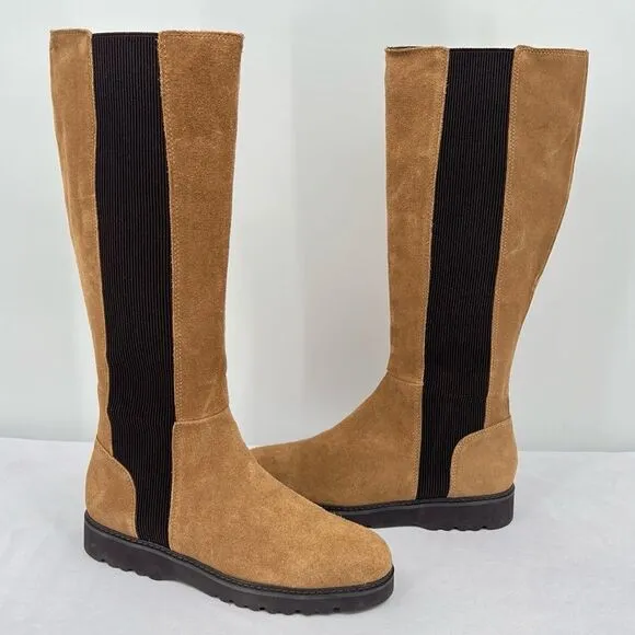 Donald Pliner Codie Carmel Tan Suede Brown Stretch Zip Tall Knee High Boots 8.5