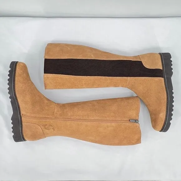 Donald Pliner Codie Carmel Tan Suede Brown Stretch Zip Tall Knee High Boots 8.5
