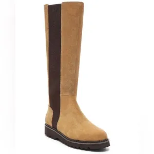 Donald Pliner Codie Carmel Tan Suede Brown Stretch Zip Tall Knee High Boots 8.5