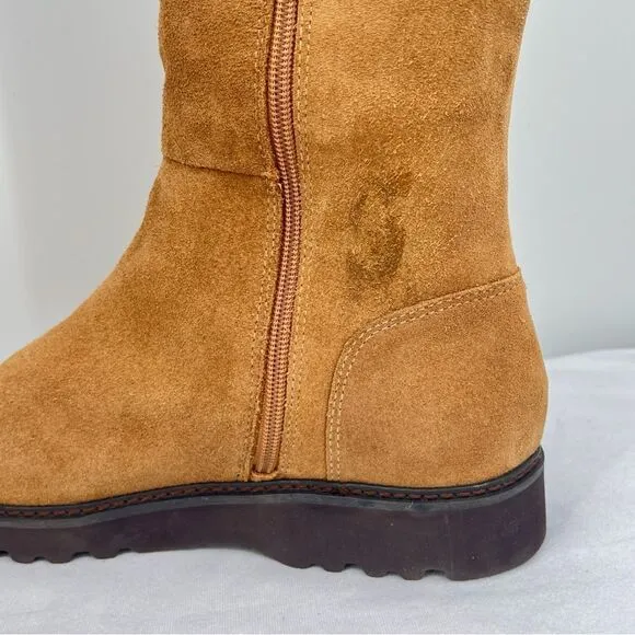 Donald Pliner Codie Carmel Tan Suede Brown Stretch Zip Tall Knee High Boots 8.5