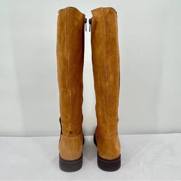 Donald Pliner Codie Carmel Tan Suede Brown Stretch Zip Tall Knee High Boots 8.5