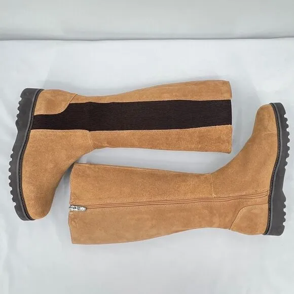 Donald Pliner Codie Carmel Tan Suede Brown Stretch Zip Tall Knee High Boots 8.5