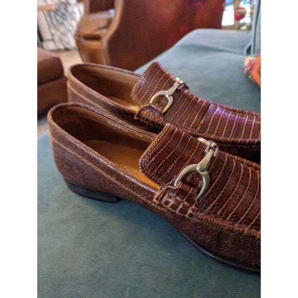 Donald Pliner Darrin2‎ Slip-on Cognac Croc Embossed Leather Italian Men's Size 9