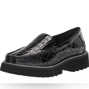 Donald Pliner Hope Crocodile Embossed Patent Leather Lug Sole Platform Loafers