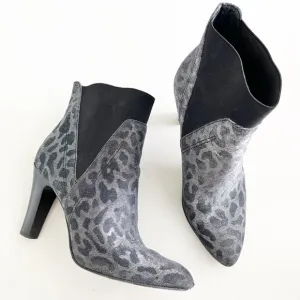 DONALD PLINER Hyde Metallic Sparkle Black Leopard Heel Bootie