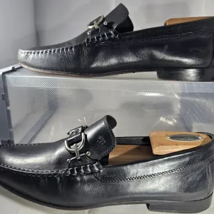 Donald Pliner Mens Decio Slip -On Black Leather Loafers With Metal Bit Detail Si