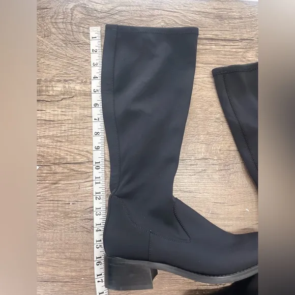 Donald Pliner Women Knee High Riding Boots Zelda Black Stretch Fabric Size‎ 7.5
