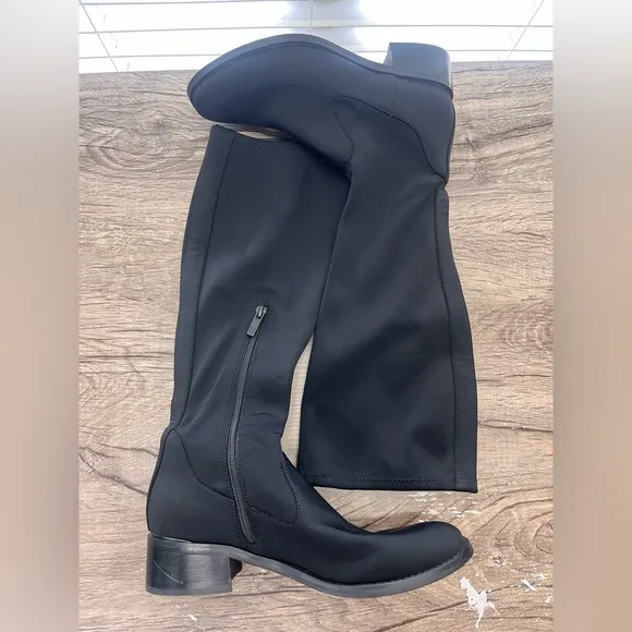 Donald Pliner Women Knee High Riding Boots Zelda Black Stretch Fabric Size‎ 7.5