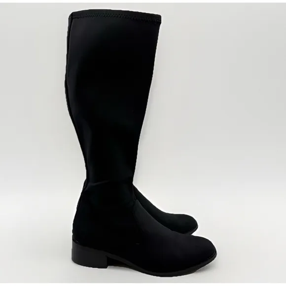 DONALD PLINER Zela Black Crepe Stretch Tall Boots Black Women 7.5 Classic